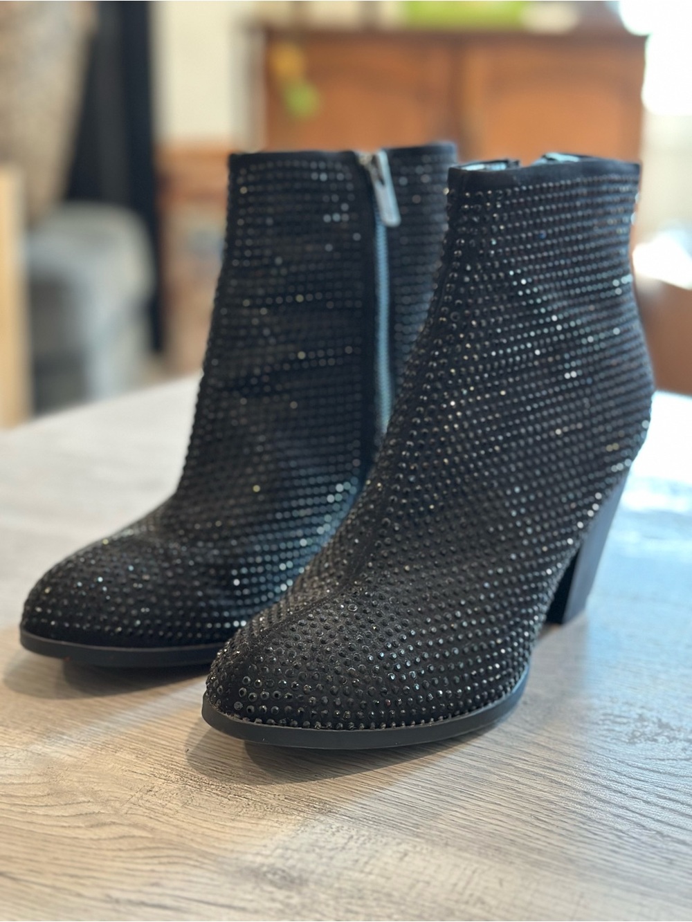 Juicy Couture J Cavora Black Rhinestone Ankle Boots Y2K Glam Size 7.5